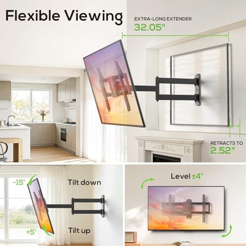 USX MOUNT Corner TV Wall Mount with 32.05" Long Arm for 32-75 Inch TVs up to 100 lbs, Full Motion TV Wall Mount Bracket with Swivel and Tilt, Max VESA 600x400mm fit Most 32 40 50 55 60 65 70 75TVs