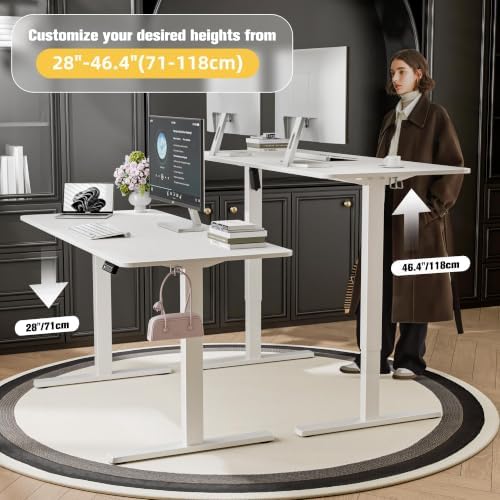 ERGOMAKER 55"x24" Standing Desk, Height Adjustable Sit-Stand Office, White