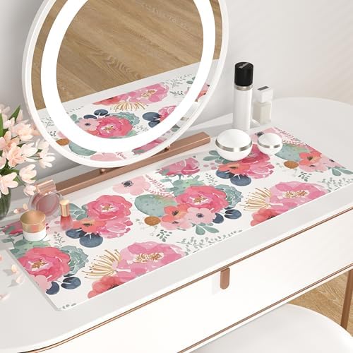 QIYI PU Leather Large Mouse Pad, Waterproof Desk Mat, 31.5" x 11.8", Peony