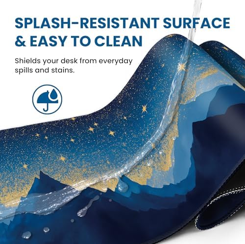 Aesthetic Desk Mat, Cute Starlit Peaks Desk Pad Protector for Work & Decor, 31.5" x 11.8", Pretty Non-Slip Extended Mouse Pad for Office or Home