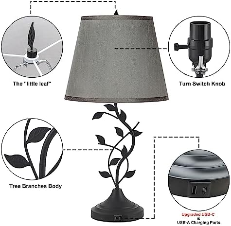 Kakanuo Table Lamp for Living Room, Bedside Lamp for Bedroom, Rustic Lamp