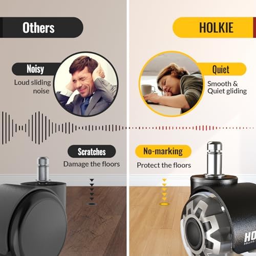 HOLKIE Office Chair Wheels Set of 10 Replacement 2 Inch Dual Casters - Universal Fit 11mm Rubber Smooth Quiet Rolling Casters - for Hardwood Floors Carpet Computer Grey
