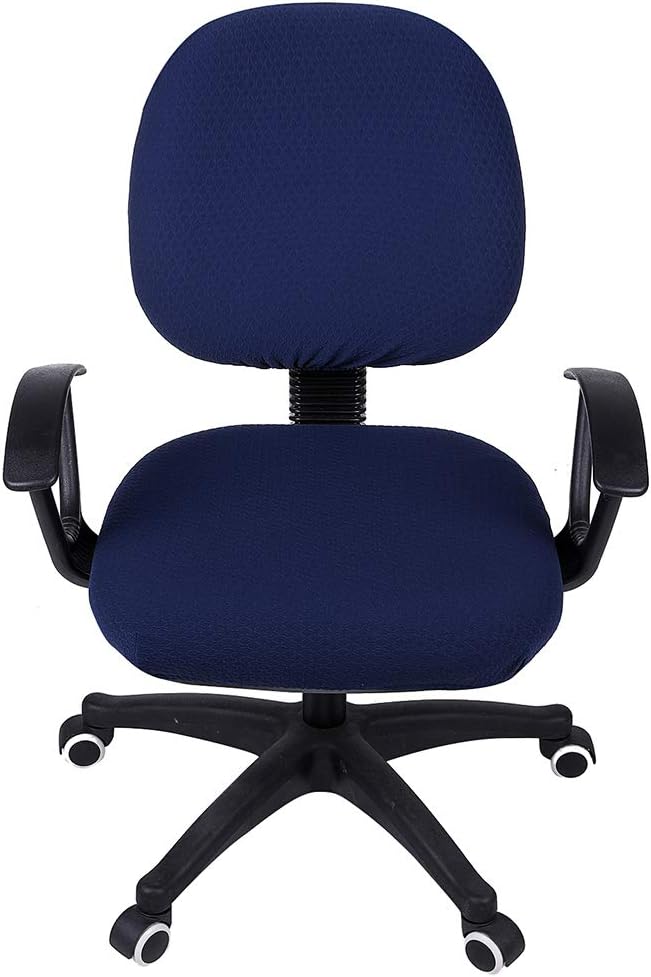 Smiry Stretch Jacquard Office Computer Chair Covers, Removable Washable Universal Desk Rotating Chair Slipcovers Protector, Seat + Backrest Cover, Navy Blue
