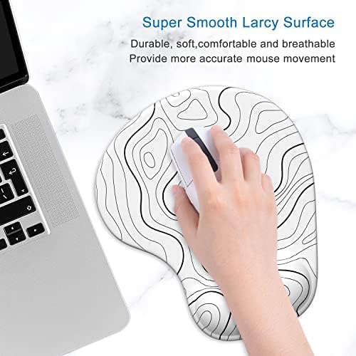 ITNRSIIET Ergonomic Mouse Pad with Gel Wrist Support Wrist Rest Smooth Surface Non-Slip PU Base Comfortable Office Supplies Pain Relief, 9.5 x 8 inches, Topographic Contour White
