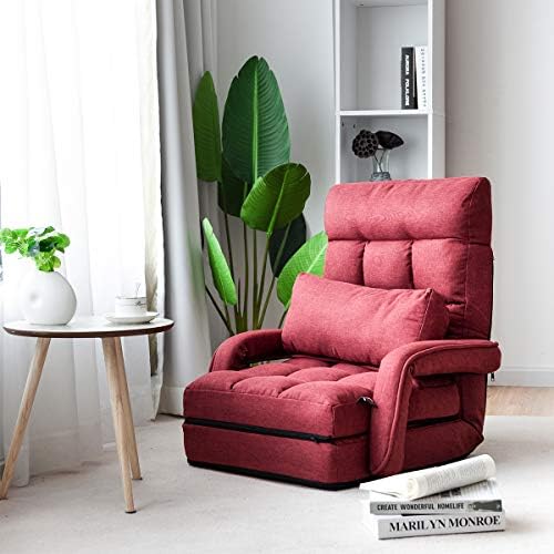 GIANTEX Folding Floor Chair with 6-Position Adjustable Backrest (Red)