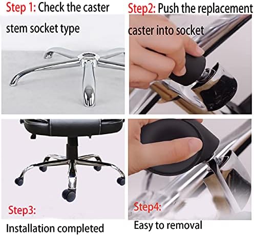 Office Chair Caster Wheel 2 Inch Universal Standard Size Computer Gaming Chair Caster Wheels Replacement Set of 5 (Black)