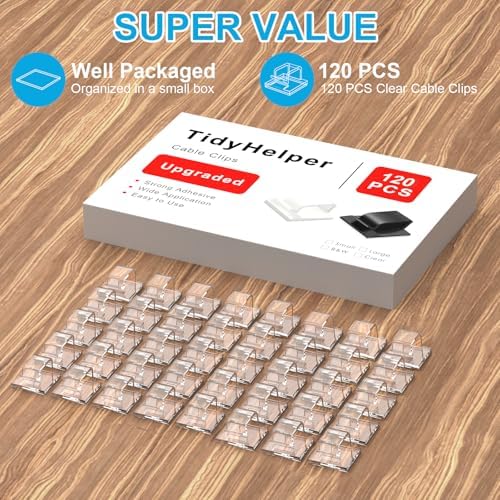 120 PCS Cable Clips Clear, Upgraded Adhesive Cord Clips for Wires on Wall, Christmas Light Clips Wire Clips for Cable Management Cord Organizer, USB, Phone Charger, Cat 6, Car Dash Cam