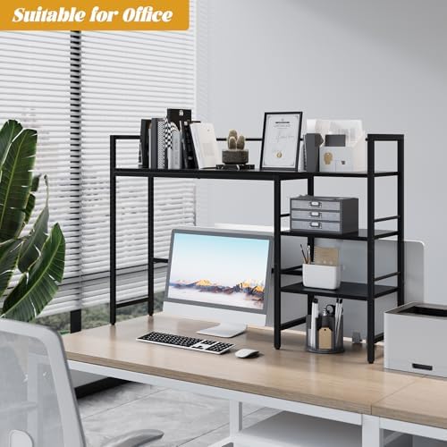 HavenlyYouth Desk Shelf, 45.4 Inch Wood Desk Organizer Shelf for Computer Monitor, Desk Hutch Storage, Desktop Shelf for Top of Desk, 3 Tier Desktop Bookshelf for Home Office Dorm, Black