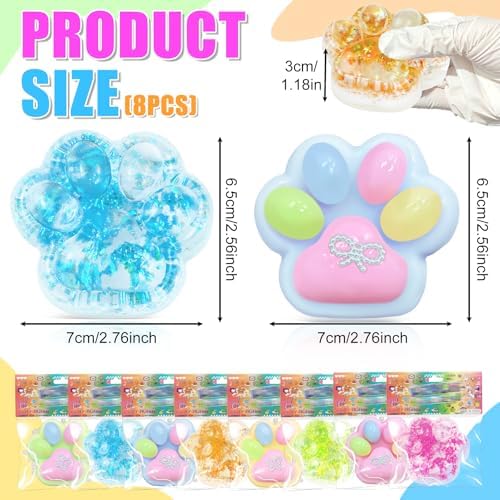 4Pcs Taba Squishies Paw, Cat Paw Squishies Toy, Clear Sticky Squeeze Toys