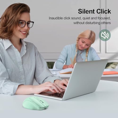 TECKNET Wireless Mouse, BT 5.0/2.4G, Rechargeable 6-DPI Silent, Green