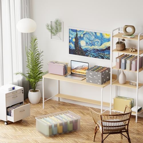Letter Size Hanging File Folders Extra Capacity,2" Expandable Plastic Hanging File Organizer for Filing Cabinet Office Home,12 Pack Sturdy Pastel Heavy Duty Hang Folder with Tabs,for File Box