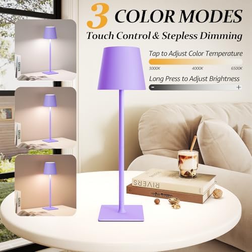 CHLORANTHUS 2 Pack Cordless Table Lamps, 3 Colors Stepless Dimming, 5000mAh Rechargeable Battery LED Desk Lamp for Bedroom/Couple Dinner/Desk/Cafe/Dining Room/Terrace
