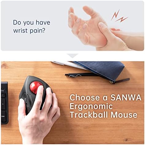 SANWA Wired Trackball Mouse, Index Finger Roller Ball Mouse for Large Hands