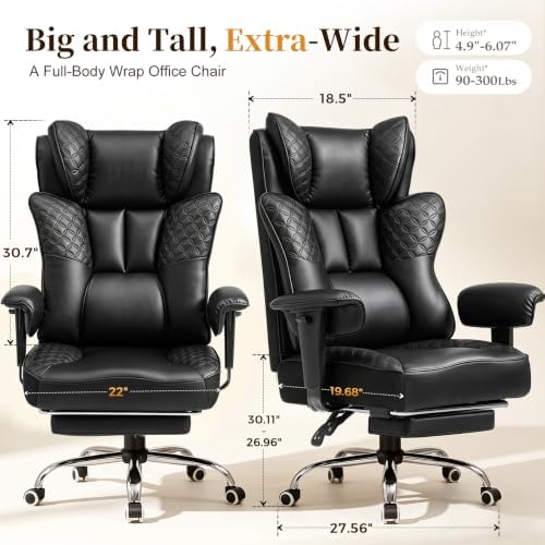 COMHOMA Big and Tall Gaming Chair with Footrest Ergonomic Office Chair