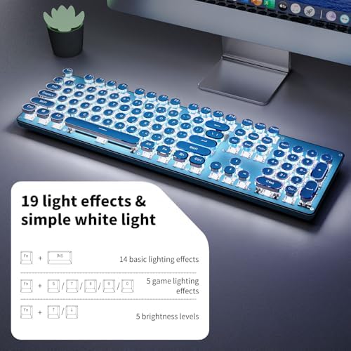Wireless Typewriter Style Mechanical Keyboard with White Backlit, Full Size