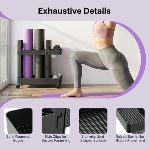 Home Gym Storage,2 Tiers Workout Equipment Organizer with Wheels Workout Equipment Storage Organizer Yoga Mat Storage Racks Home Gym Storage Rack for Yoga Mats, Foam Roller, Dumbbells