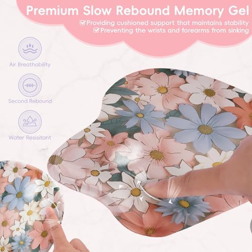 Wrist Support Mouse Pad Anti Slip Rubber Wrist Rest Mousepad 9in X 8in Small Desktop Notebook Mouse Mat for Working and Gaming (M-Blooming Flowers)
