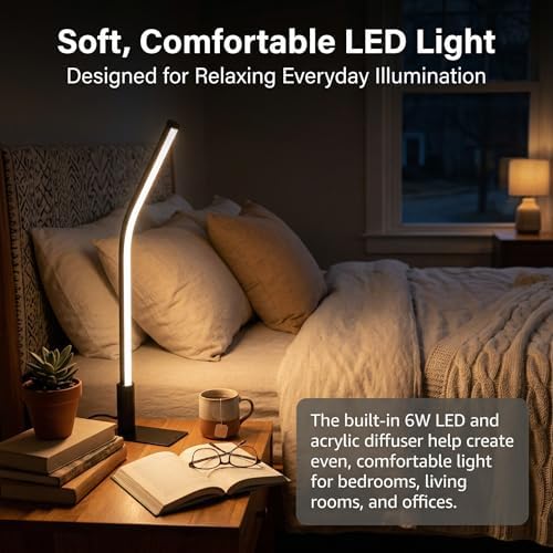 LED Touch Bedside Table Lamp,3 Color Temperatures,Dimmable,6W,Black