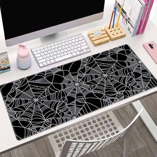 Spider Web Desk Mat Black and White Large Mouse Pad XL Extended Gaming Mousepad Keyboard Mouse Mat Desk Pad for Computer Laptop 31.5''X11.8'' Non-Slip Rubber Base with Stitched Edges