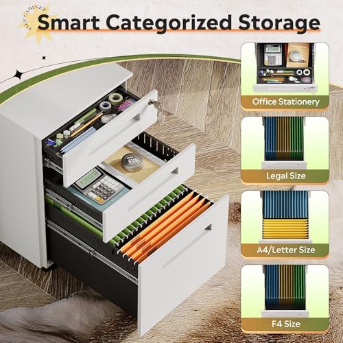 DEVAISE 3 Drawer File Cabinet with Lock, Fully Assembled Except Casters