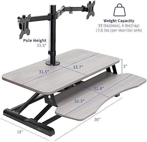VIVO Gray 32 in Standing Desk Converter with Monitor Stand, DESK-V000K-M2G