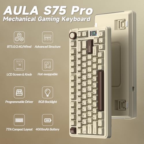 AULA S75 PRO Wireless Mechanical Gaming Keyboard with Screen&Knob, 80 Keys