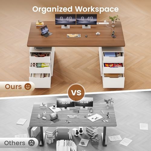 SEDETA 55" Electric Standing Desk with 6 Drawers, Adjustable Stand up Desk with Storage, Computer Desks with Power Outlets for Home Office, White