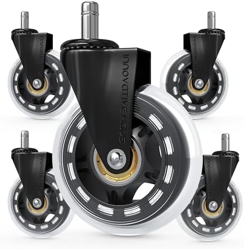 Innovative Haus 3" Heavy Duty Clear Office Chair Wheels Replacement, 5 Pack