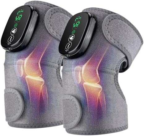 Cordless Knee Massager with Heat, 3-in-1 Heated Knee Massager for Knee Elbow Shoulder Wrap with 3 Vibration & Heating Modes (2 PACK)