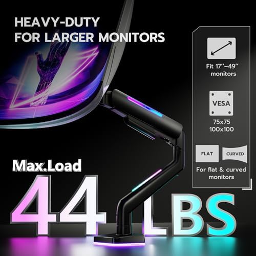 ARES WING Ultrawide Monitor arm with RGB for 17-49 Inch Screen, Black