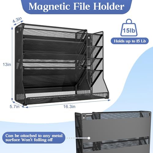 Jakyitvi 5-Tier Magnetic File Organizer R-Shaped Base Wall Hanging Black
