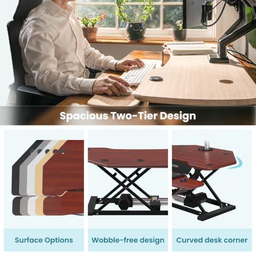 VERSADESK PowerPro 36 Inch Electric Corner Standing Desk Converter, Motorized Height Adjustable Sit-Stand Desk Riser, Dual Monitor & Laptop Workstation with Keyboard Tray, Cherry