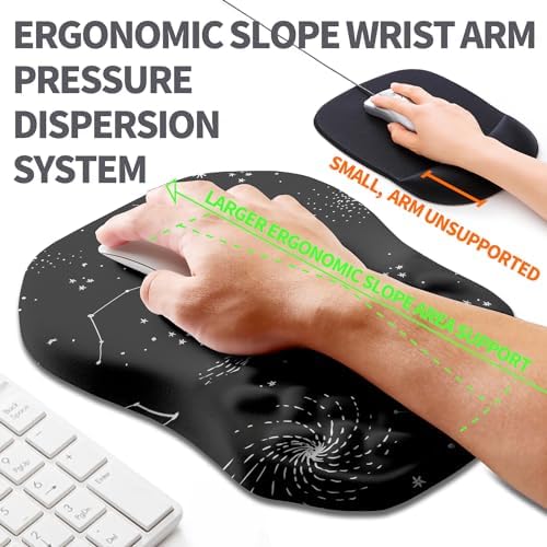 Ergonomic Slope Mouse Pad Wrist Support, Wrist Rest Mousepad for Carpal Tunnel Pain Relief with Massage Bulge and Slow Rebound Memory Foam (12x8 inch, Galactic System)