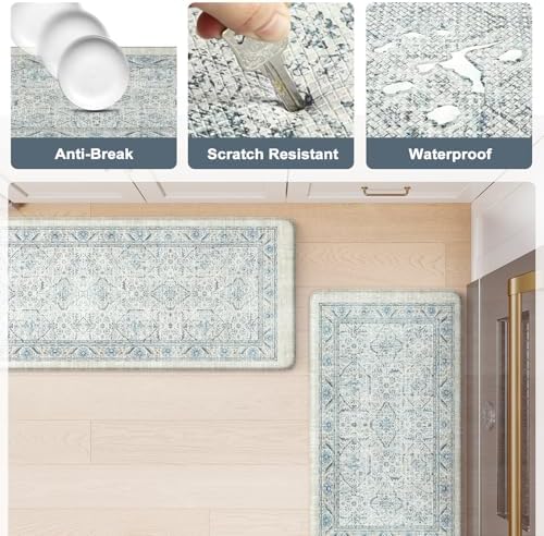 KIMODE Anti Fatigue Kitchen Mat, Boho Distressed Kitchen Rugs Sets of 2