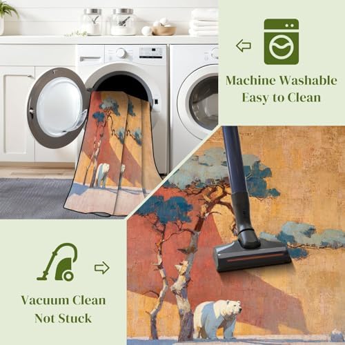 Serene Bear Wind Blown Pines Abstract Landscape Area Rug Outdoor Patio Rug Play Mat Modern Floor Carpet Non-Slip Home Decor Living Room Kids Bedroom Nursery, 9x12 ft