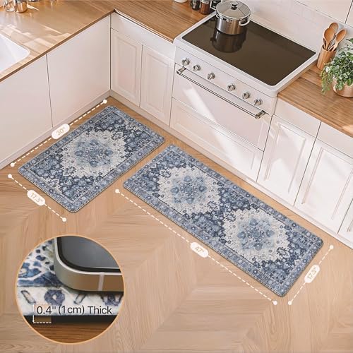 GENIMO Anti Fatigue Kitchen Mats for Floor 2PCS, Standing Rugs,Navy Blue