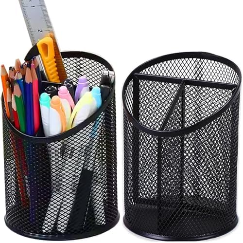 MINDEPOT 2 Pack Pencil Holder Pen Cup for Desk Round Pen Organizer