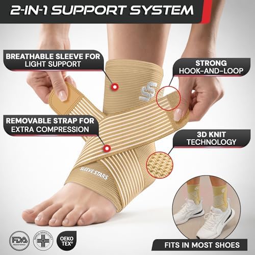 Sleeve Stars Ankle Brace Men & Women Support (Single/M:10"-12"/Beige)