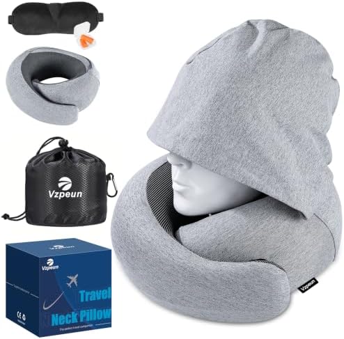 Travel Pillow - Hooded Neck Pillow Airplane Memory Foam Filling