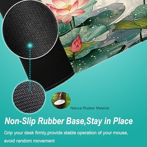 Gaming Mouse Pad 31.5x11.8 inch XL Large Extended Mouse Pad, Big Mousepad Desk Mat for Computer with Non-Slip Rubber Base and Stitched Edge-Lotus
