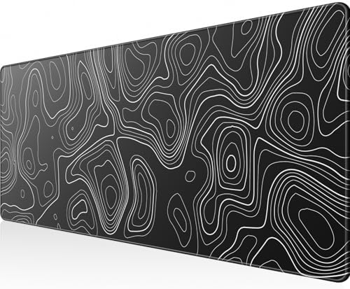 KTRIO Large Gaming Mouse Pad, 31.5 x 11.8 in, Black Topographic, XL