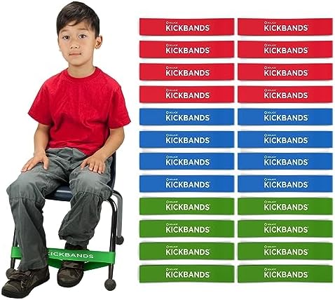 KICK BANDS Chair Bands for Kids with Fidgety Feet 24-Pack - ADHD Fidget Kickbands for Classroom Chairs & Desks - Solace Sensory Kickband (RGB)