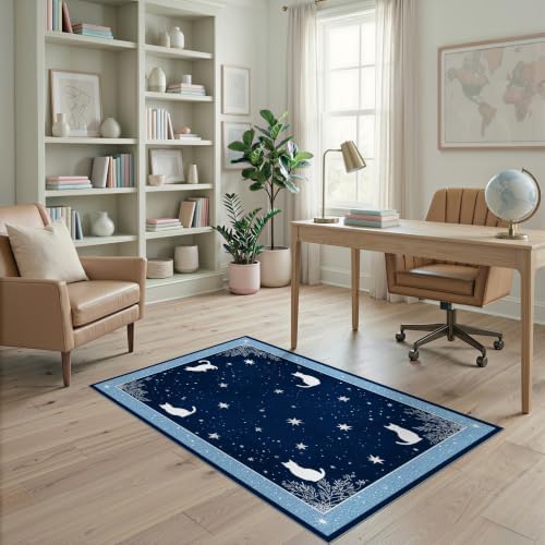 4'x6' Midnight Blue Cat Starry Design Ultra-Soft Area Rug