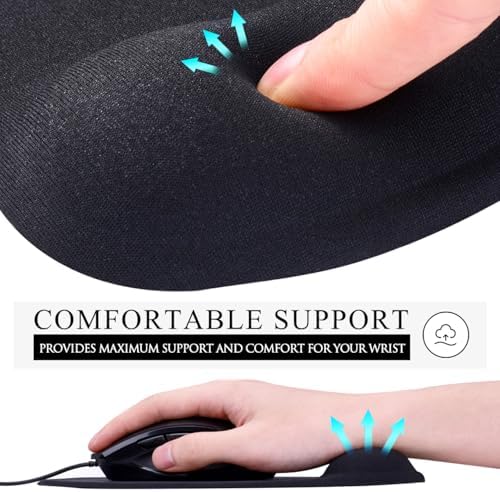 JIKIOU Ergonomic Mouse Pad with Gel Wrist Rest 2 Pack, Portable Small Black