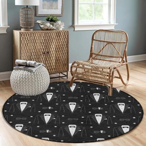 Large Home Decor Mat, Soft Round Yoga Carpet, Non Slip Machine Washable Kitchen Office Circle Rug Black Tuxedo, 36inch
