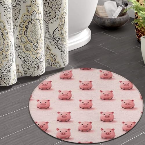 Women's Large Home Decor Mat, Soft Round Yoga Carpet, Non Slip Machine Washable Home Office Circle Rug Pink Pig