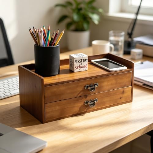 Wooden Drawers Organizer Soild 2 layers Desktop Drawer Storage Box
