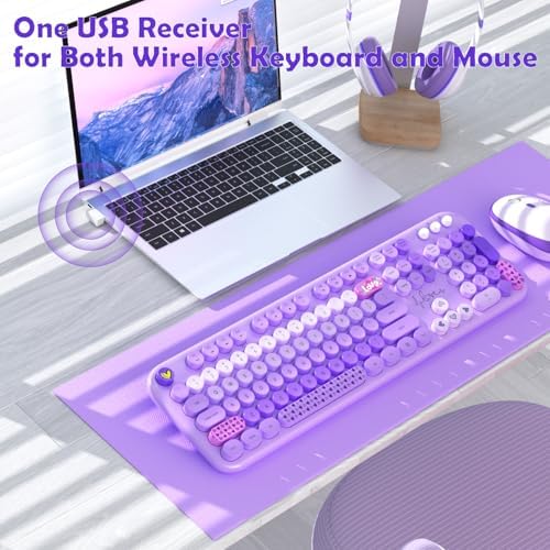 MOFII Keyboard and Mouse Wireless, 104 Keys Lovely Cute Colorful Typewriter