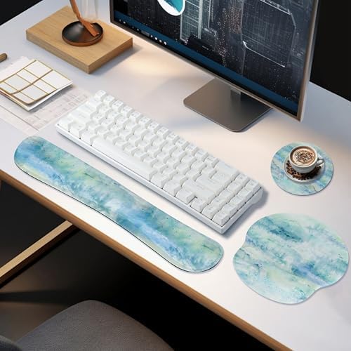 Ergonomic Keyboard Mouse Pad Wrist Rest Support Set for Laptop/Computer/Desktop,Memory Foam Hand Rest Wrist Cushion for Gaming/Office,Lightweight Comfortable & Pain Relief (Landscape Painting)