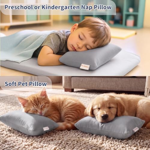 Pro Goleem 2-Pack Small Pillow, 7"x11" Mini Pillow for Travel, Camping, Sleeping, Nap & Neck, Lumbar, Knee Support, for Office,Bed, Car, Air, Tiny Cushion for Kids, Pets, Adults (Grey)